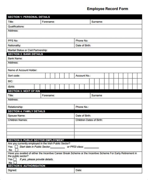 personnel record template.